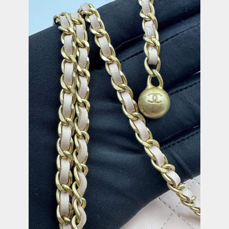 Pre Owned Chanel Beige Quilted Leather CC Wallet on Chain Bag