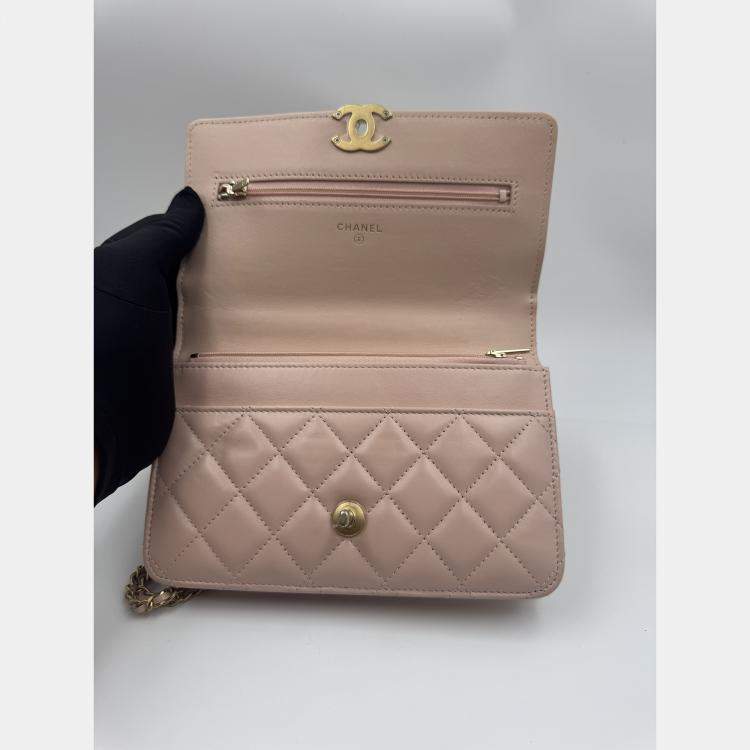 Pre Owned Chanel Beige Quilted Leather CC Wallet on Chain Bag