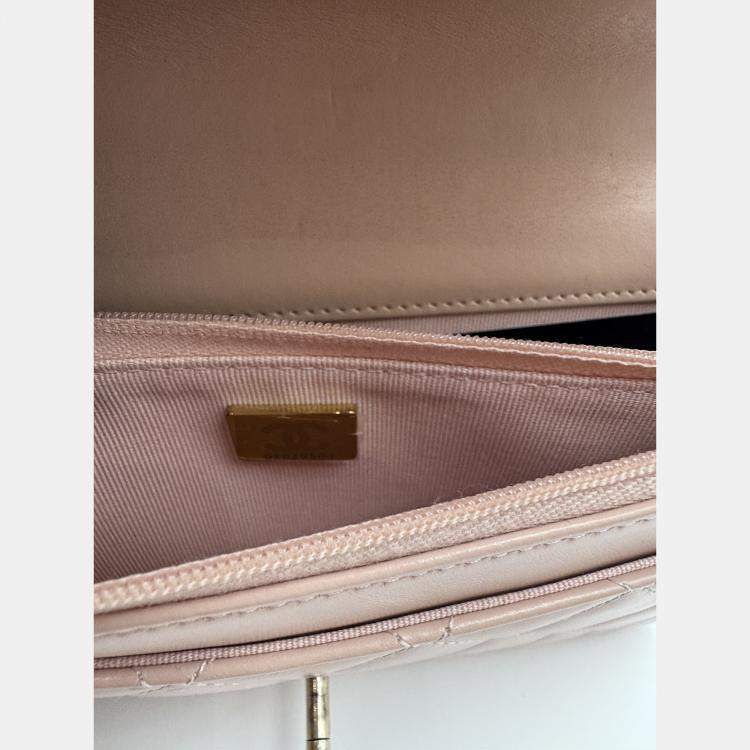 Pre Owned Chanel Beige Quilted Leather CC Wallet on Chain Bag