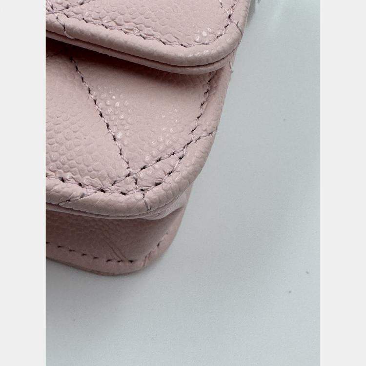 Pre Owned Chanel Light Pink Quilted Caviar Leather CC Wallet on Chain