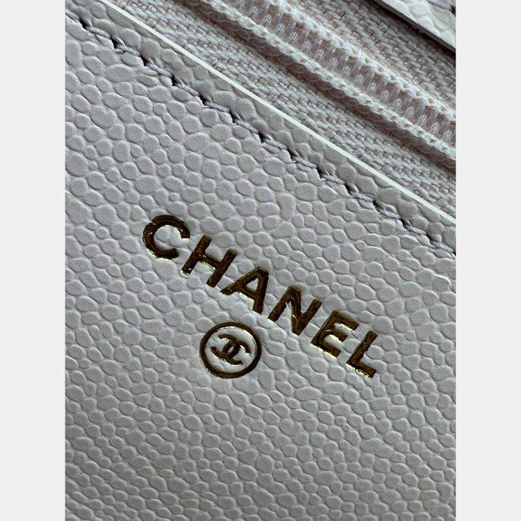 Pre Owned Chanel Light Pink Quilted Caviar Leather CC Wallet on Chain
