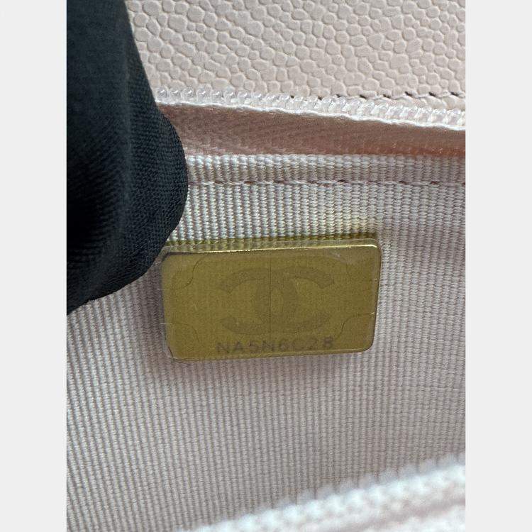 Pre Owned Chanel Light Pink Quilted Caviar Leather CC Wallet on Chain