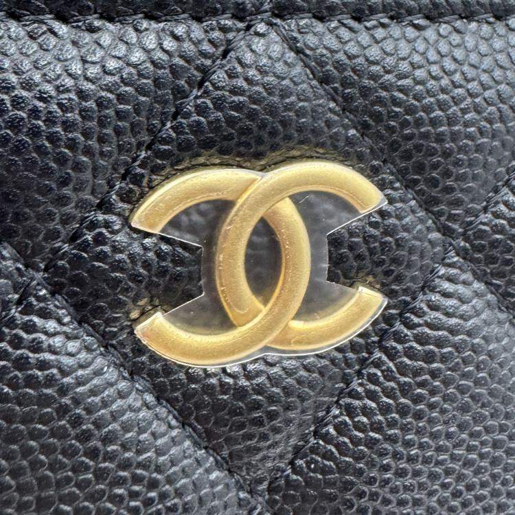 Pre Owned Chanel Vanity Chain Black Caviar Leather Handle Bag