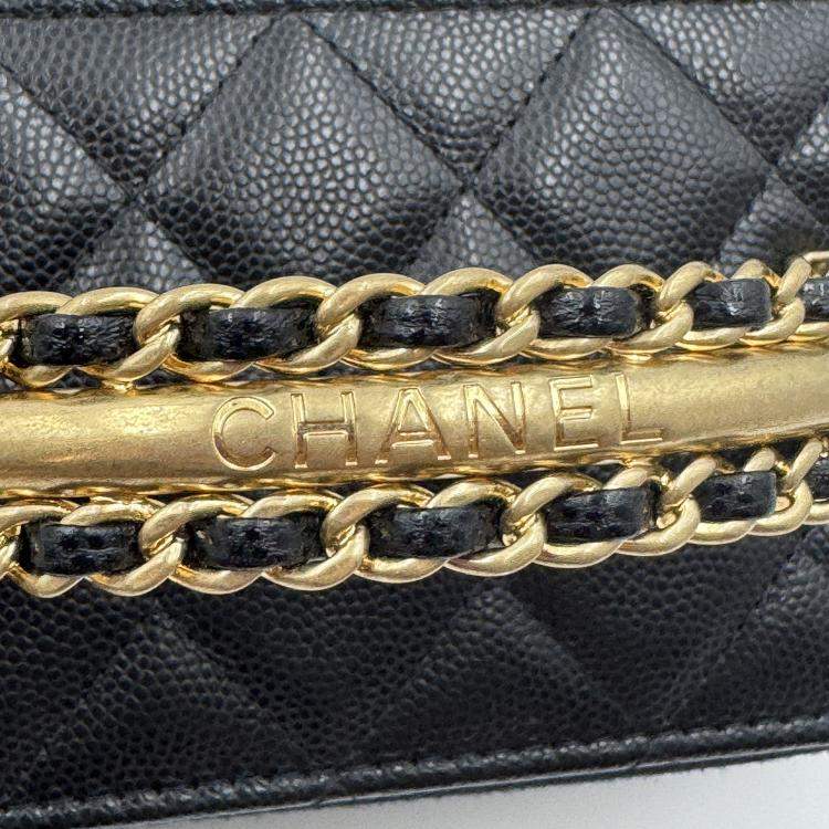 Pre Owned Chanel Vanity Chain Black Caviar Leather Handle Bag