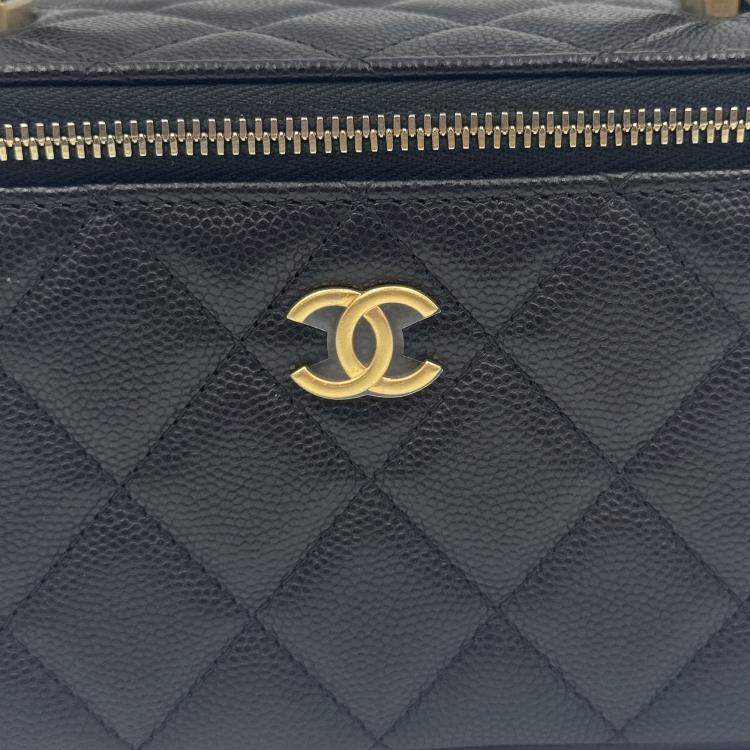 Pre Owned Chanel Vanity Chain Black Caviar Leather Handle Bag