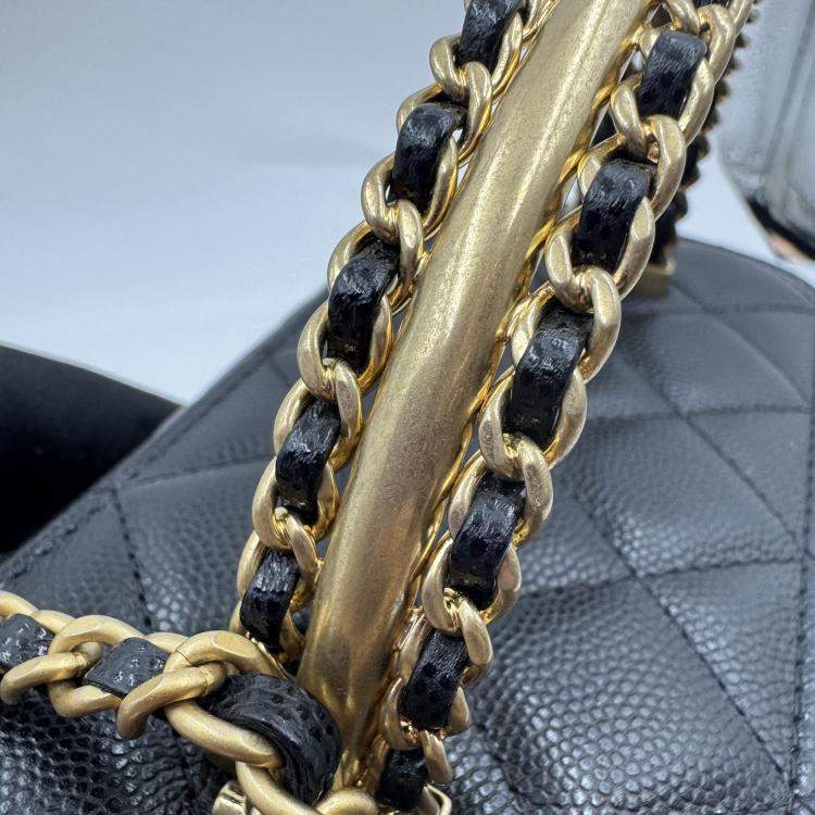 Pre Owned Chanel Vanity Chain Black Caviar Leather Handle Bag