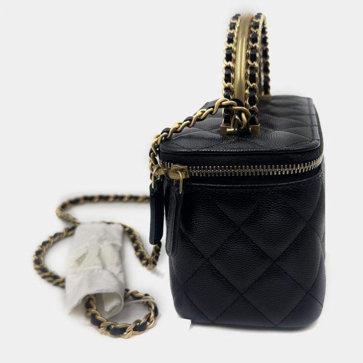Pre Owned Chanel Vanity Chain Black Caviar Leather Handle Bag