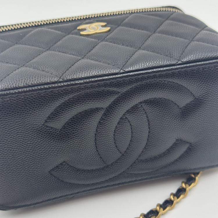 Pre Owned Chanel Vanity Chain Black Caviar Leather Handle Bag