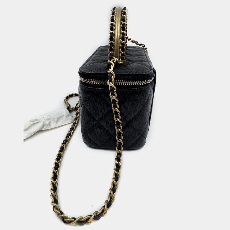 Pre Owned Chanel Vanity Chain Black Caviar Leather Handle Bag