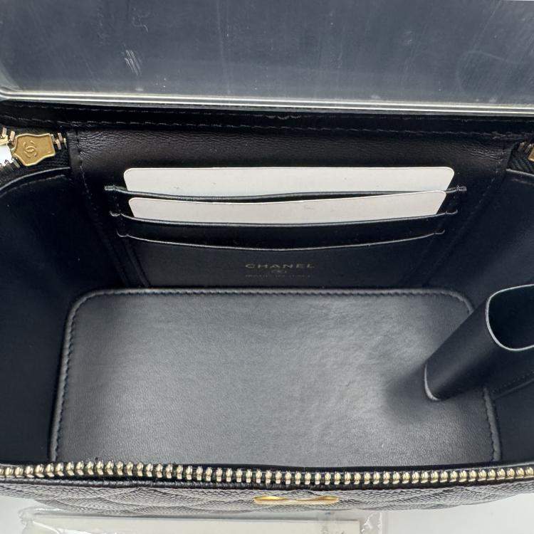 Pre Owned Chanel Vanity Chain Black Caviar Leather Handle Bag