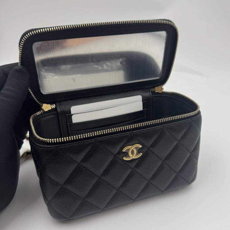 Pre Owned Chanel Vanity Chain Black Caviar Leather Handle Bag