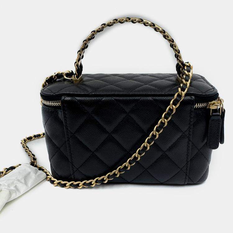 Pre Owned Chanel Vanity Chain Black Caviar Leather Handle Bag