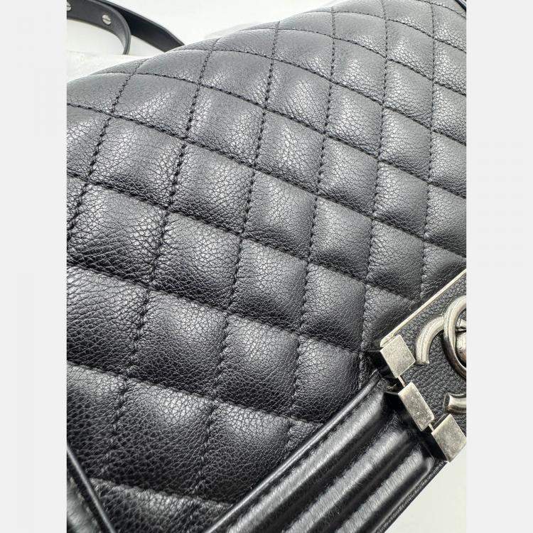 Pre Owned Chanel black Quilted Caviar Leather Medium Boy Bag