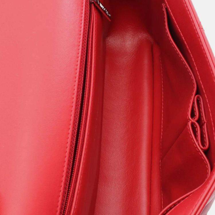 Pre Owned Chanel Red Medium Quilted Calfskin CC Filigree Incognito Flap