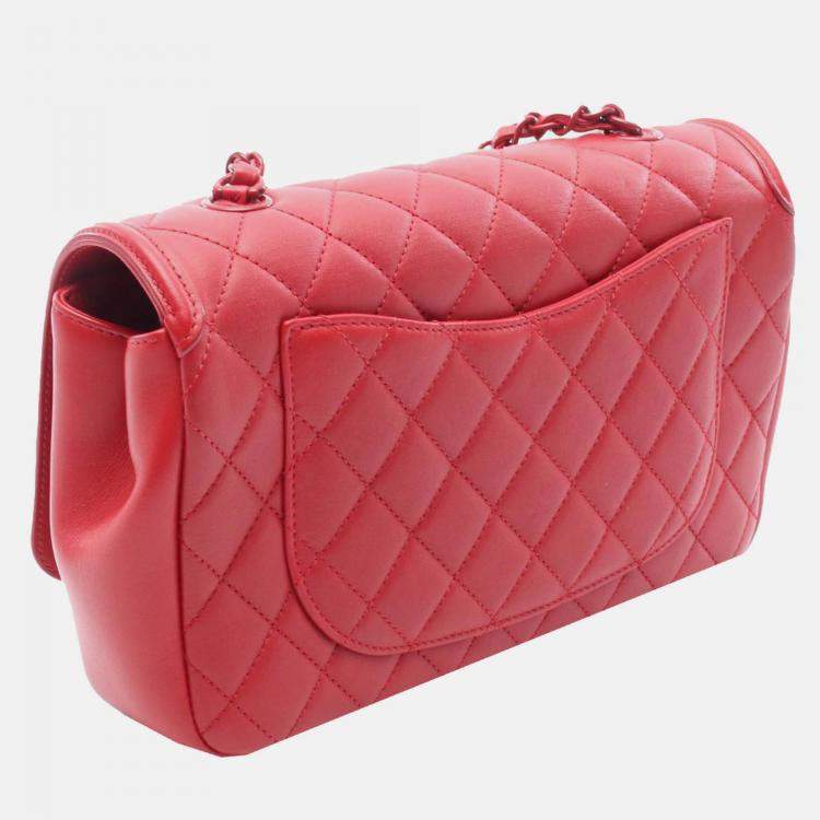 Pre Owned Chanel Red Medium Quilted Calfskin CC Filigree Incognito Flap