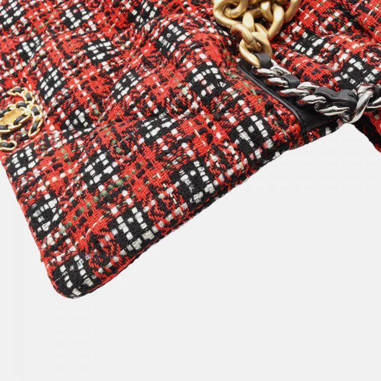 Pre Owned Chanel Red Large Tweed 19 Flap