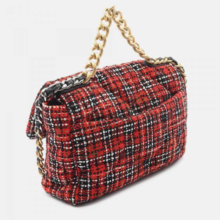 Pre Owned Chanel Red Large Tweed 19 Flap