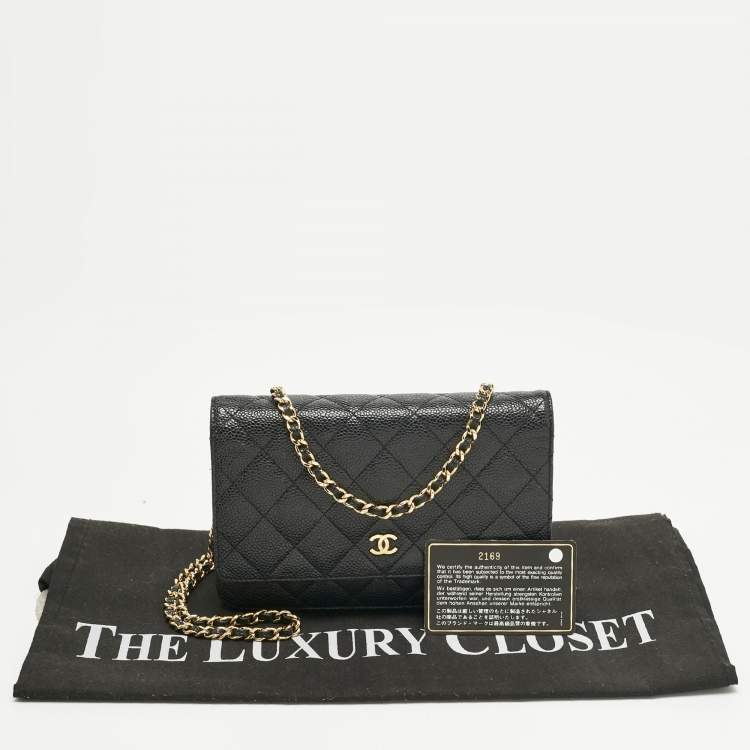 Pre Owned Chanel Black Quilted Caviar Leather Classic Wallet on Chain