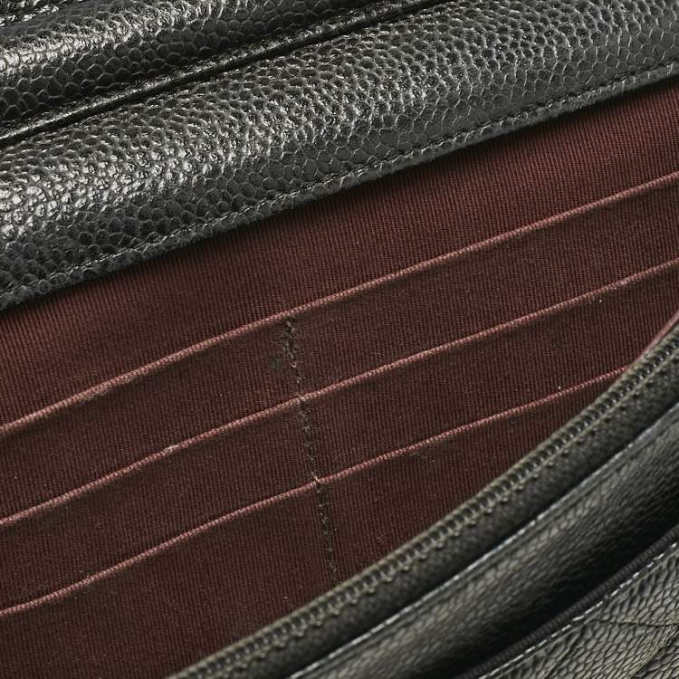 Pre Owned Chanel Black Quilted Caviar Leather Classic Wallet on Chain