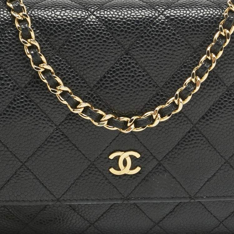 Pre Owned Chanel Black Quilted Caviar Leather Classic Wallet on Chain