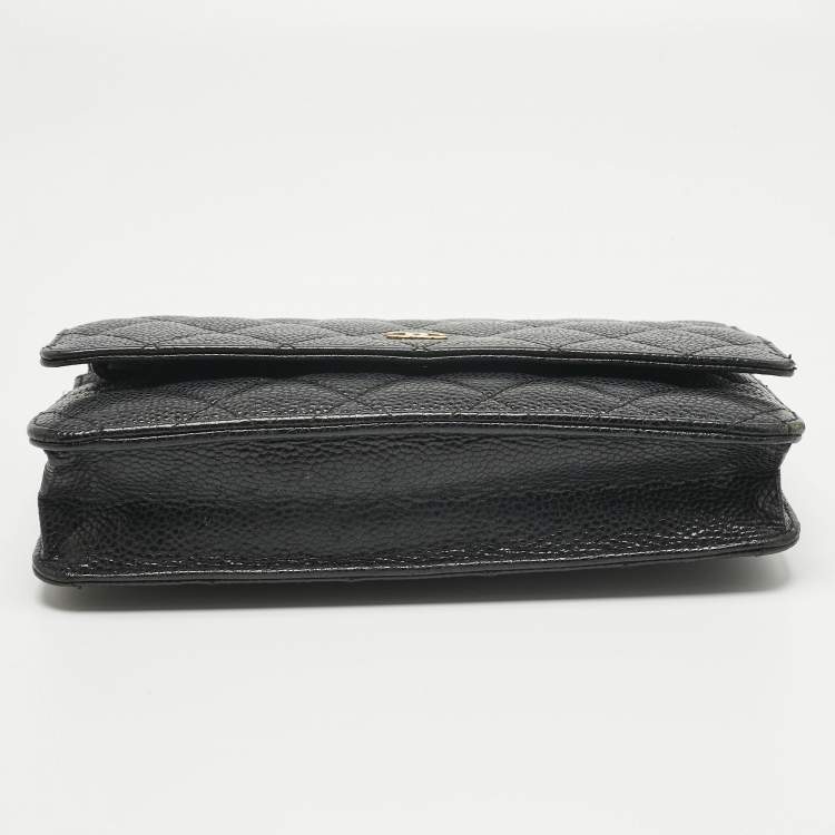 Pre Owned Chanel Black Quilted Caviar Leather Classic Wallet on Chain