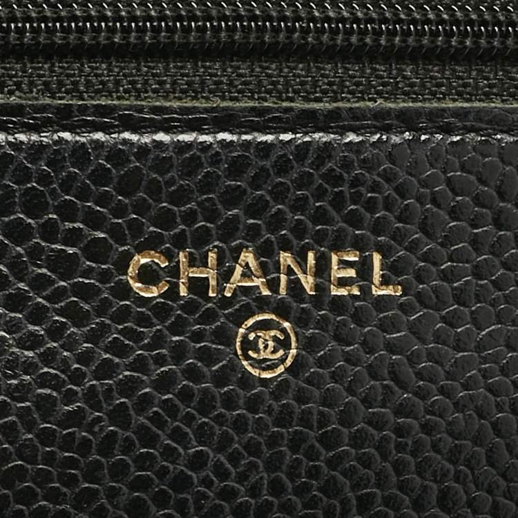 Pre Owned Chanel Black Quilted Caviar Leather Classic Wallet on Chain