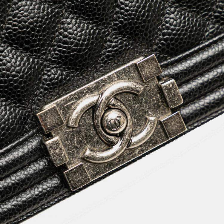 Pre Owned Chanel Black Small Quilted Caviar Boy Flap
