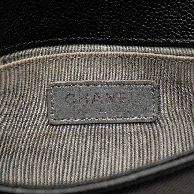 Pre Owned Chanel Black Small Quilted Caviar Boy Flap