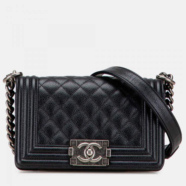 Pre Owned Chanel Black Small Quilted Caviar Boy Flap