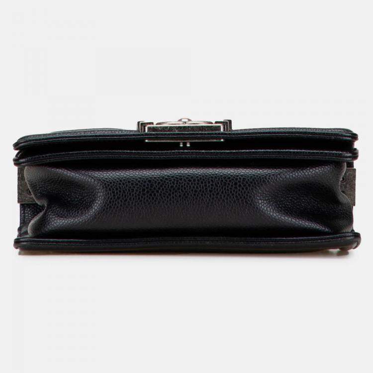 Pre Owned Chanel Black Small Quilted Caviar Boy Flap
