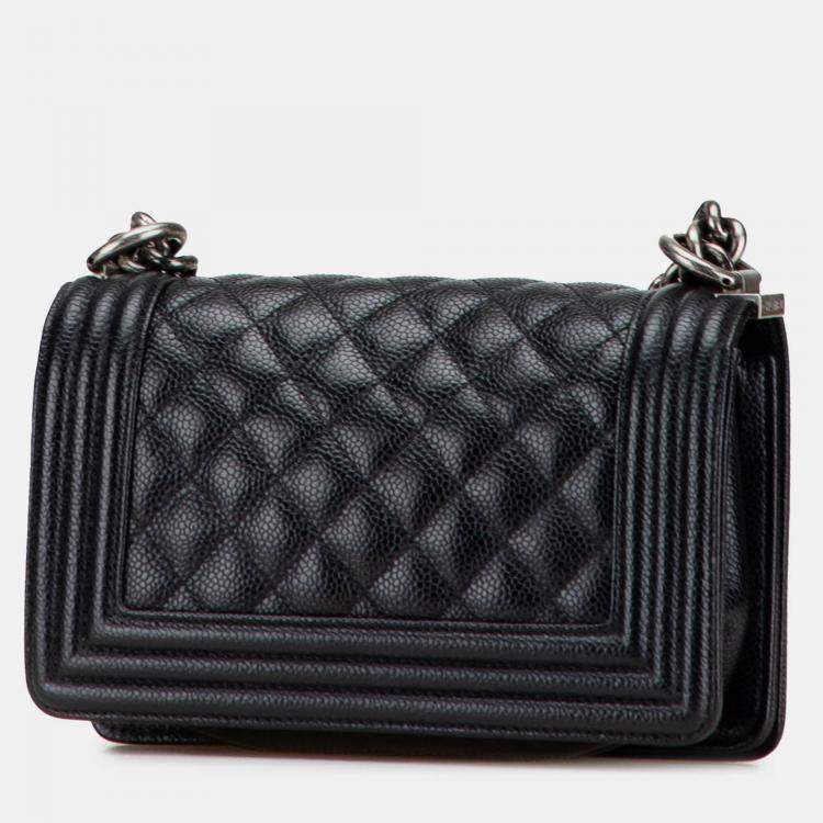 Pre Owned Chanel Black Small Quilted Caviar Boy Flap