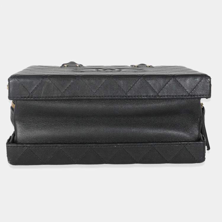 Pre Owned Chanel Black Quilted Calfskin Studded Square Vanity Case