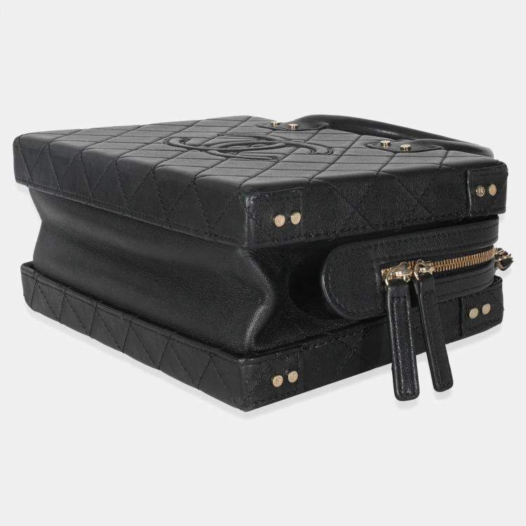 Pre Owned Chanel Black Quilted Calfskin Studded Square Vanity Case