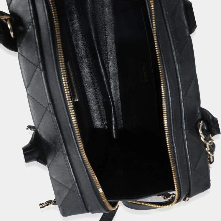 Pre Owned Chanel Black Quilted Calfskin Studded Square Vanity Case