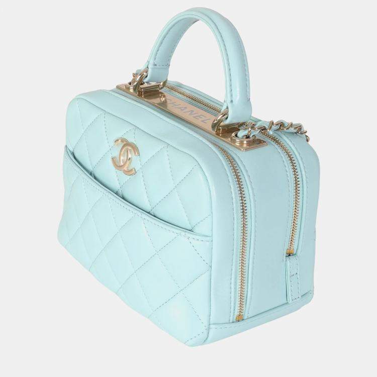 Pre Owned Chanel Light Blue Quilted Lambskin Small Trendy CC Bowling Bag