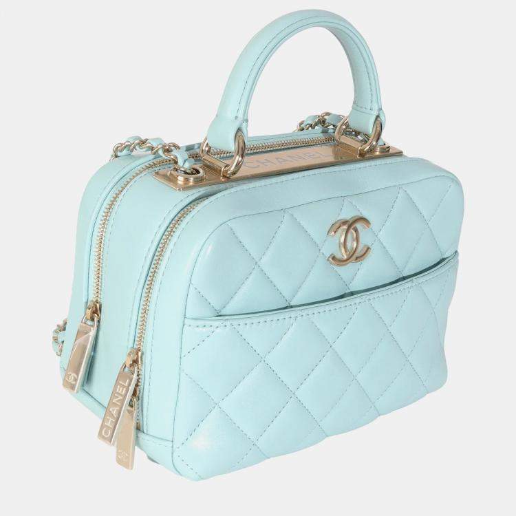 Pre Owned Chanel Light Blue Quilted Lambskin Small Trendy CC Bowling Bag