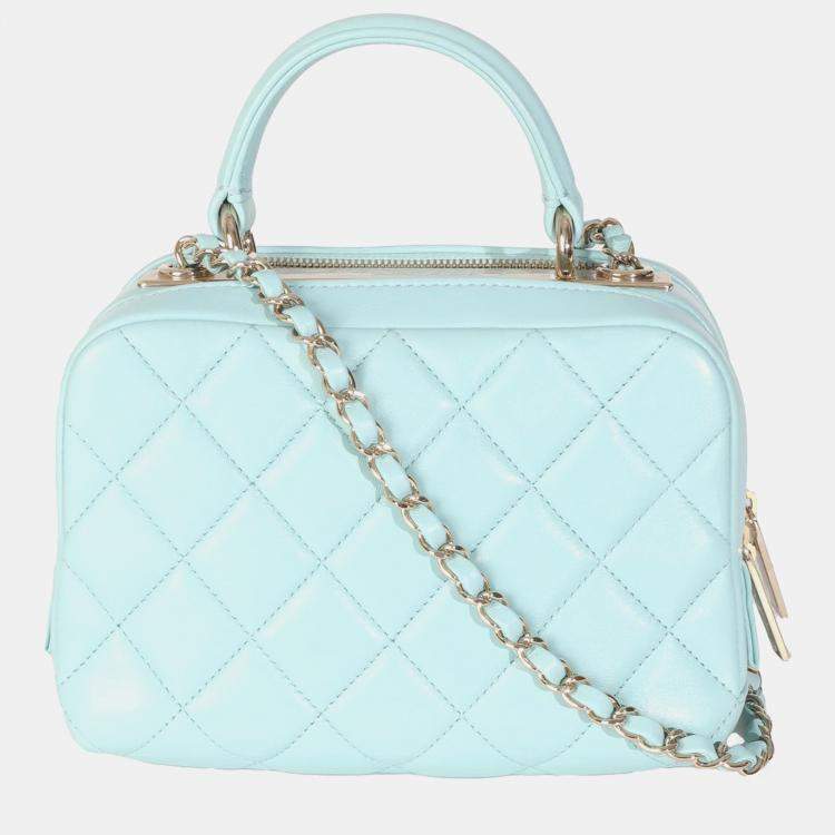Pre Owned Chanel Light Blue Quilted Lambskin Small Trendy CC Bowling Bag