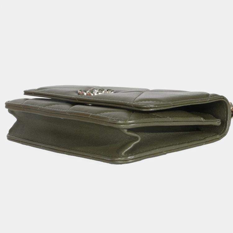 Pre Owned Chanel Khaki Quilted Goatskin Chanel 19 Wallet On Chain