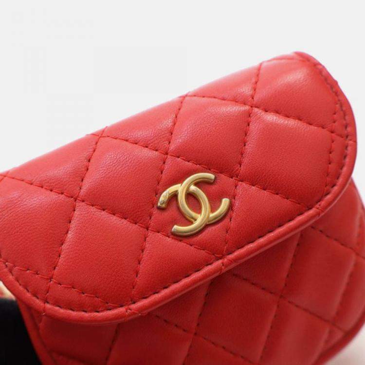 Pre Owned Chanel Mini Red Lambskin Pearl Crush Waist Bag