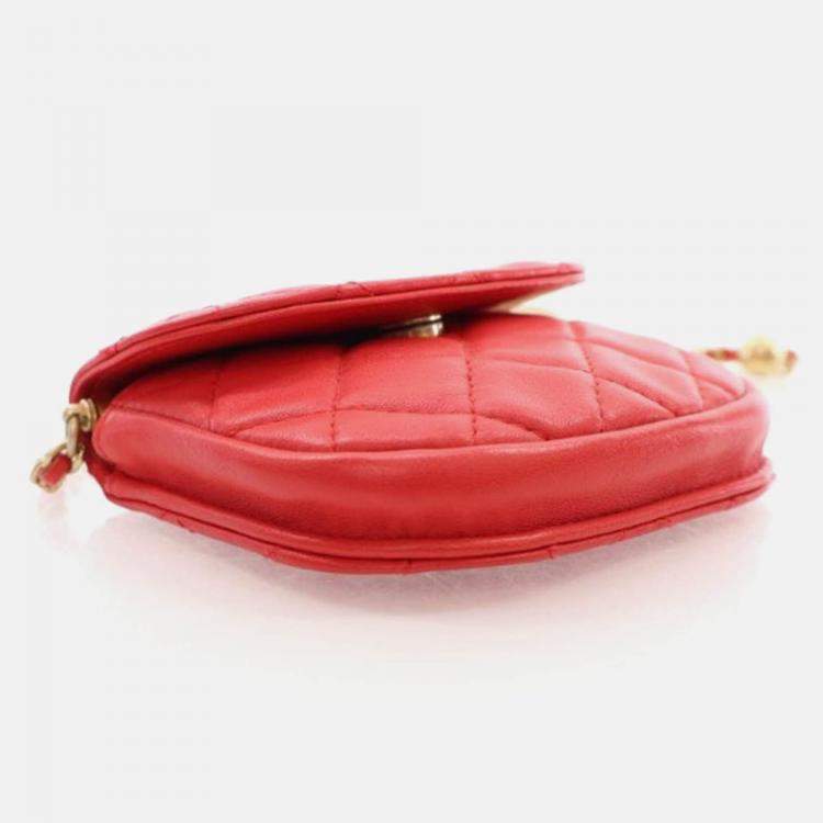 Pre Owned Chanel Mini Red Lambskin Pearl Crush Waist Bag