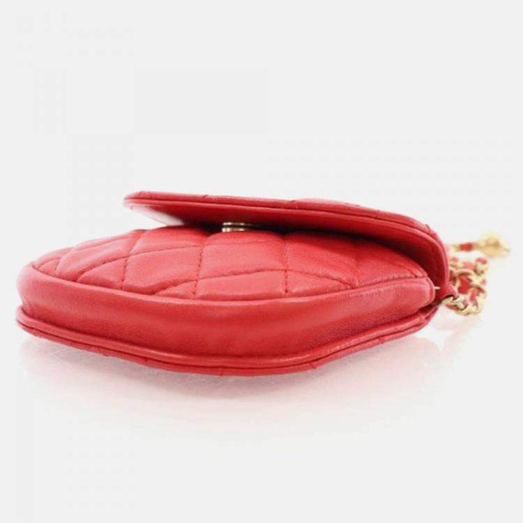 Pre Owned Chanel Mini Red Lambskin Pearl Crush Waist Bag