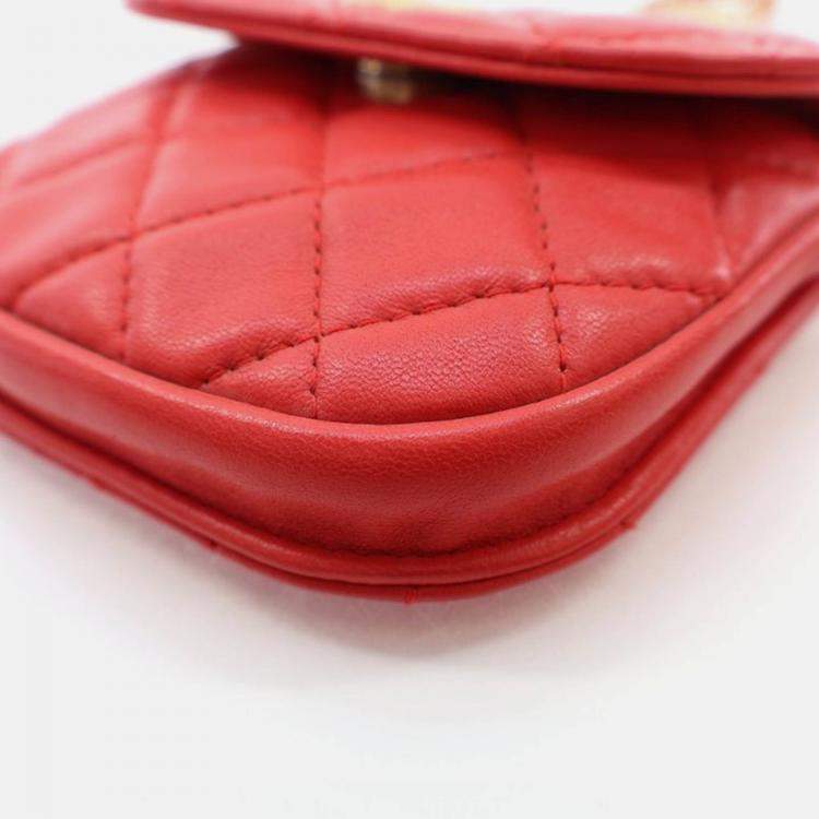 Pre Owned Chanel Mini Red Lambskin Pearl Crush Waist Bag