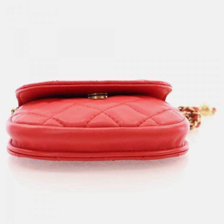 Pre Owned Chanel Mini Red Lambskin Pearl Crush Waist Bag