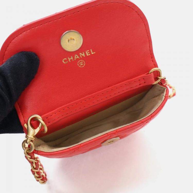 Pre Owned Chanel Mini Red Lambskin Pearl Crush Waist Bag
