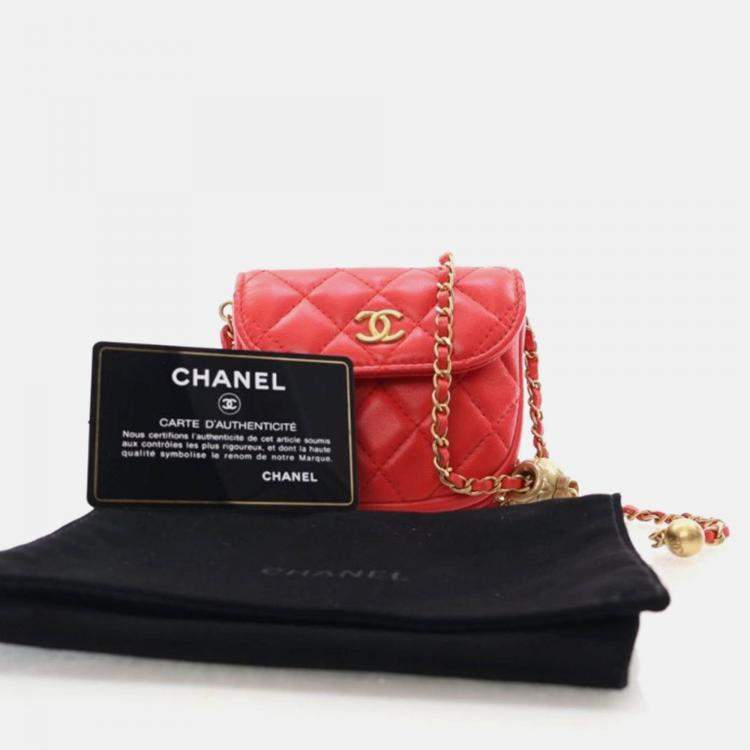 Pre Owned Chanel Mini Red Lambskin Pearl Crush Waist Bag