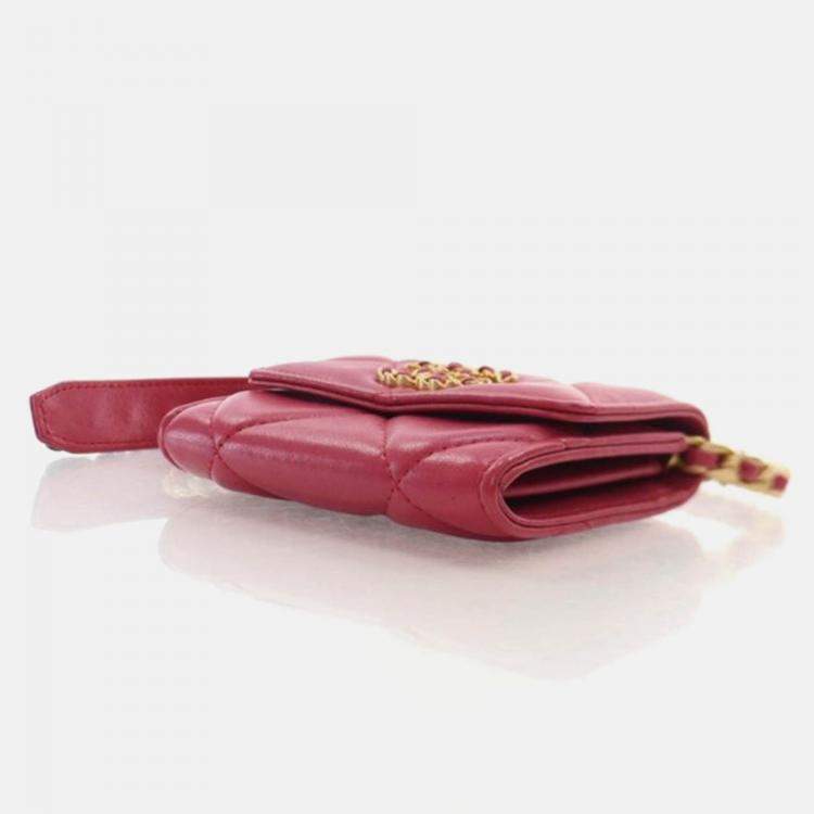 Pre Owned Chanel Red Lambskin 19 Cardholder on Chain
