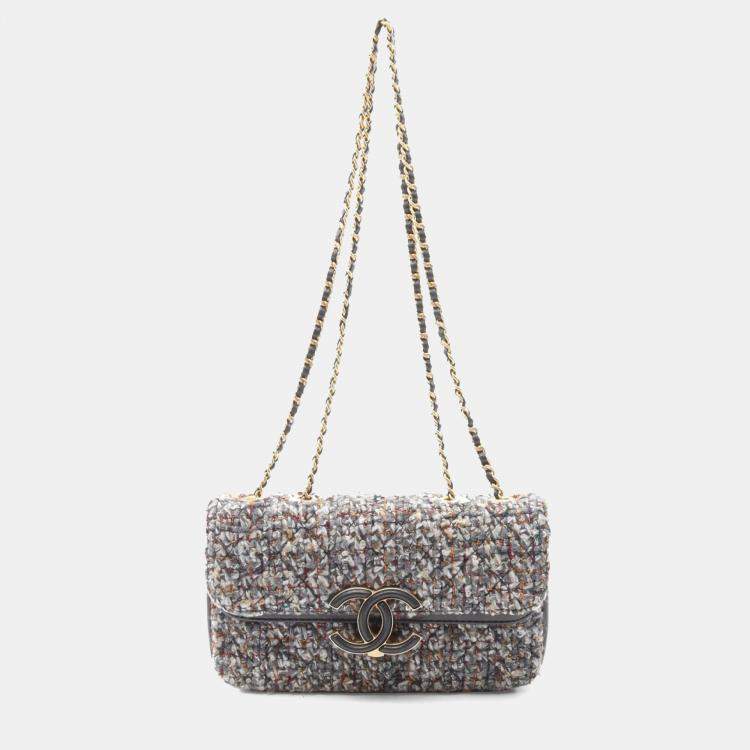 Pre Owned Chanel Multicolor Small Quilted Tweed CC Chic Double Flap