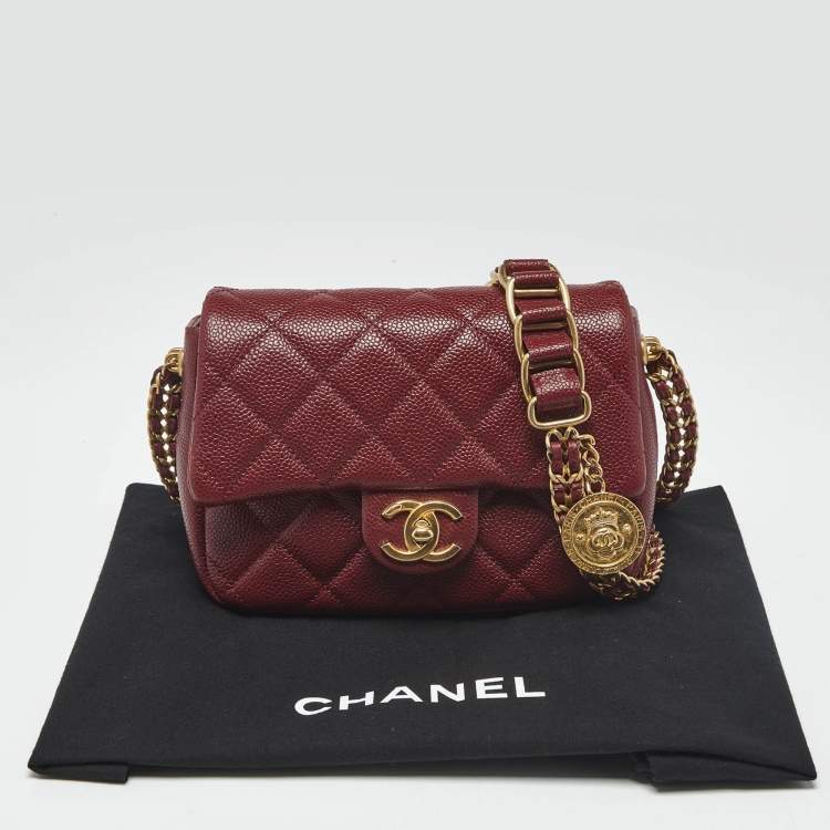 Pre Owned Chanel Burgundy Quilted Cavair Leather Mini Chain Soul Flap Bag