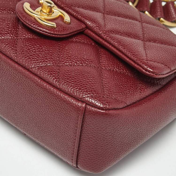 Pre Owned Chanel Burgundy Quilted Cavair Leather Mini Chain Soul Flap Bag