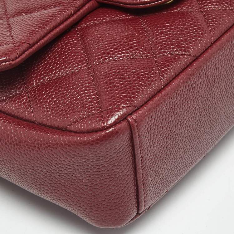 Pre Owned Chanel Burgundy Quilted Cavair Leather Mini Chain Soul Flap Bag